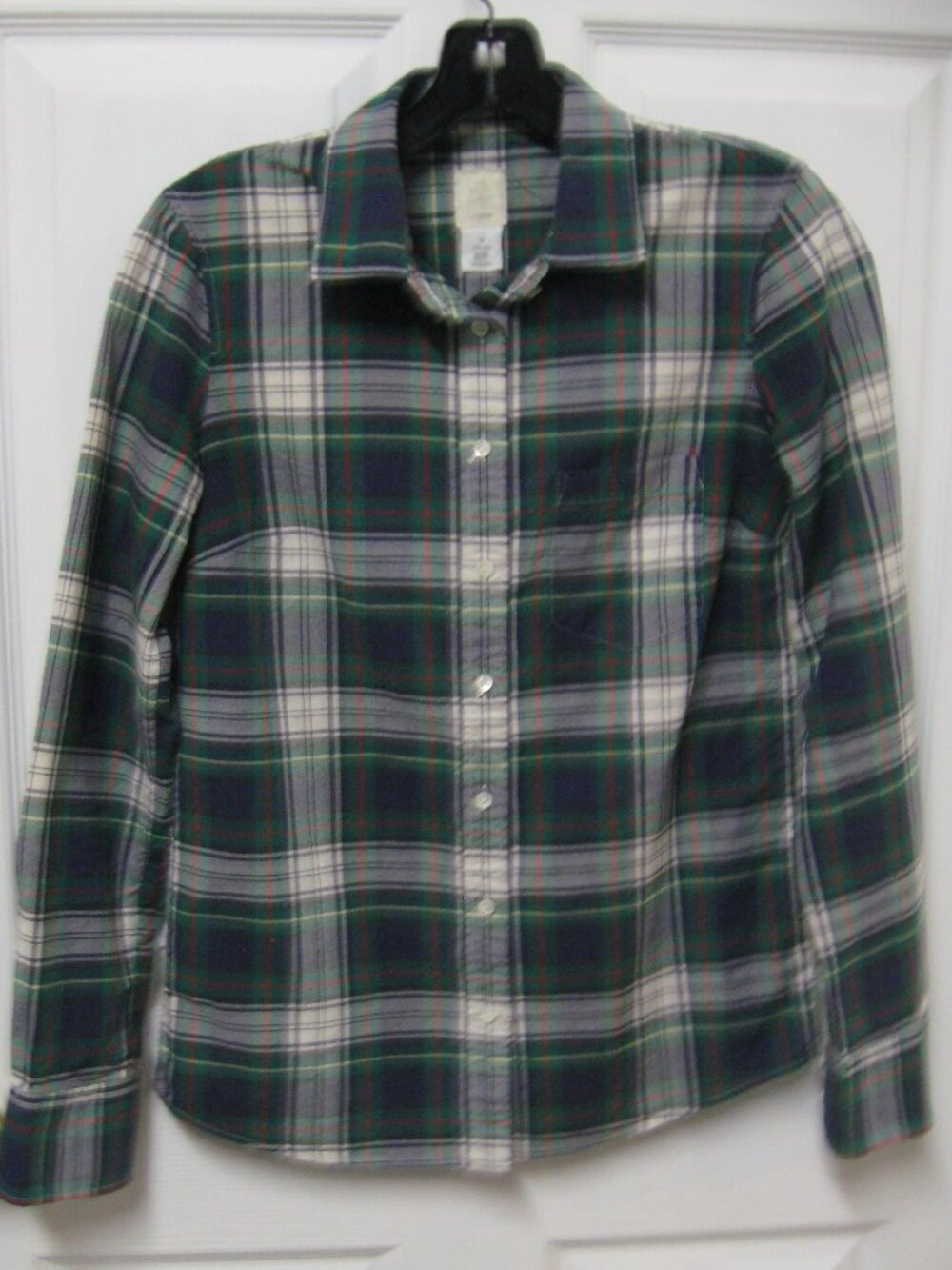 J. Crew 'The Boy Shirt' Green/Navy Plaid Button Down Shirt Size 00